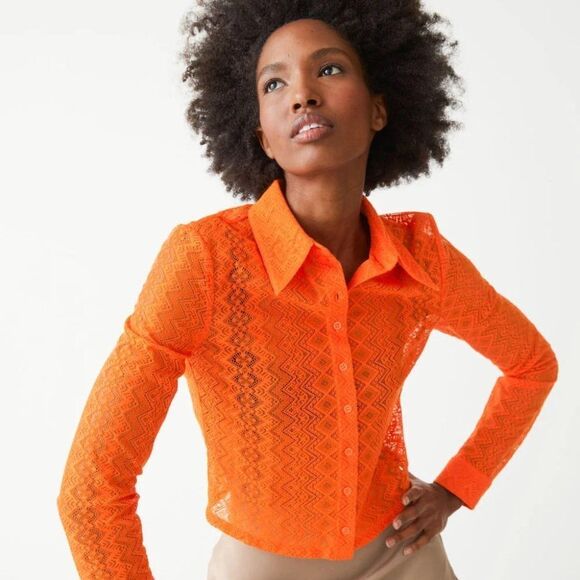 𝅺& OTHER STORIES Women's Fitted Lace Shirt Orange - Picture 1 of 4